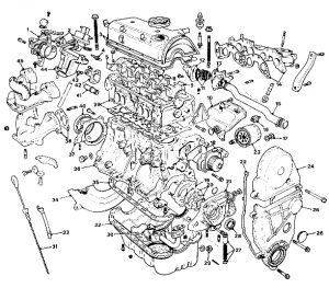 Explosionszeichnung eines Benzinmotors